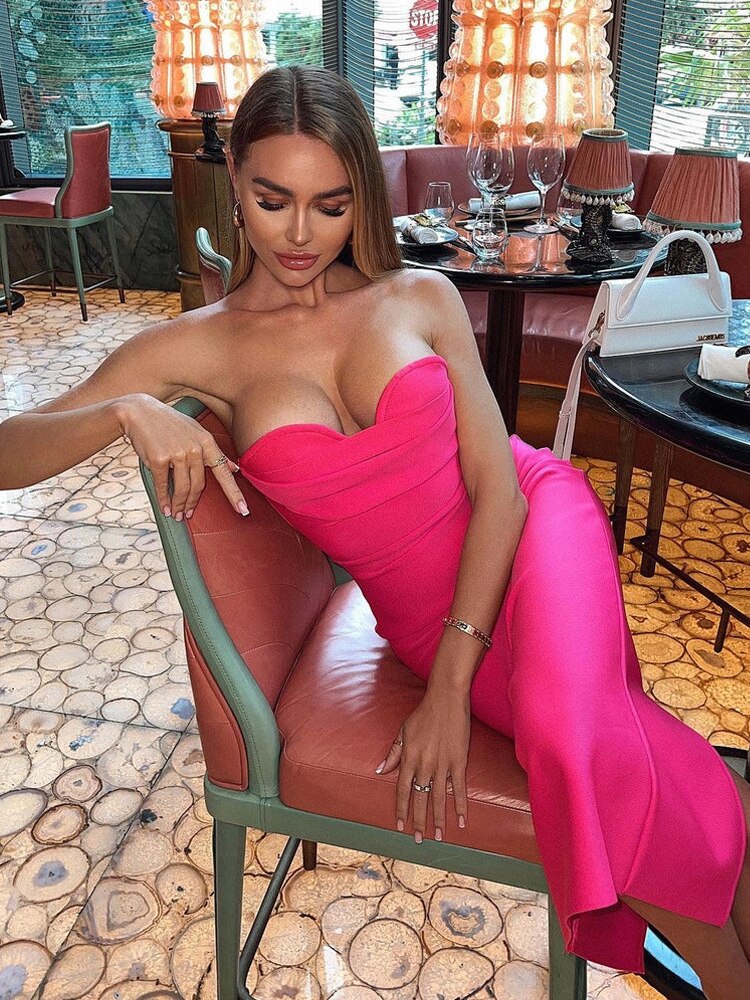 Sexy Women Strapless Bodycon Bandage Sleeveless Backless Evening Club Party Midi Dress