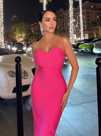 Sexy Women Strapless Bodycon Bandage Sleeveless Backless Evening Club Party Midi Dress
