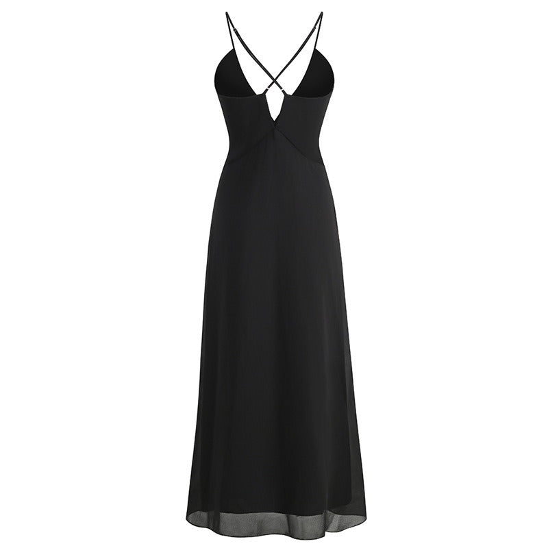Elegant 3D White Flower Deep V Neck, Backless Maxi Dress