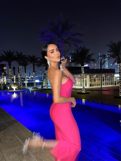 Sexy Women Strapless Bodycon Bandage Sleeveless Backless Evening Club Party Midi Dress