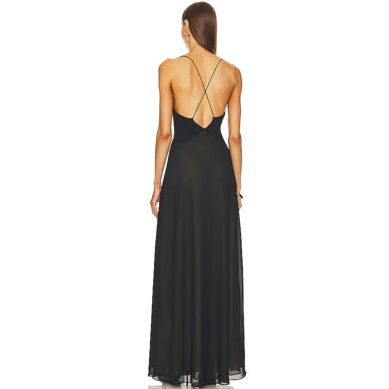 Elegant 3D White Flower Deep V Neck, Backless Maxi Dress