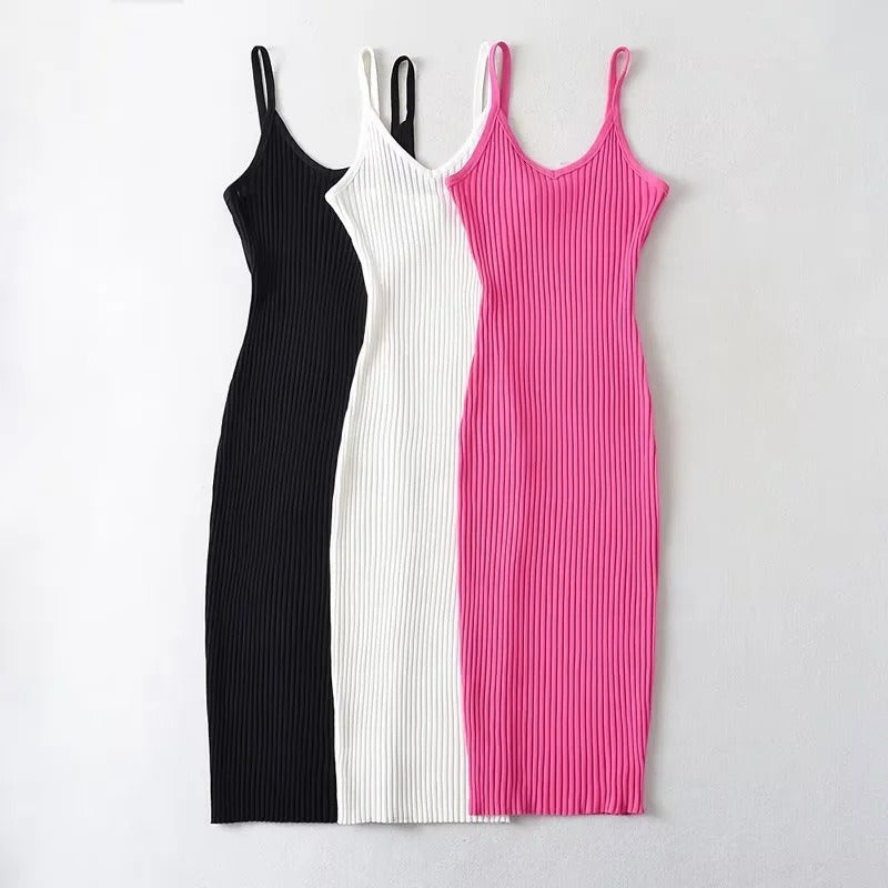 Basic Summer Stretch Material Slip Body Fitted Dress
