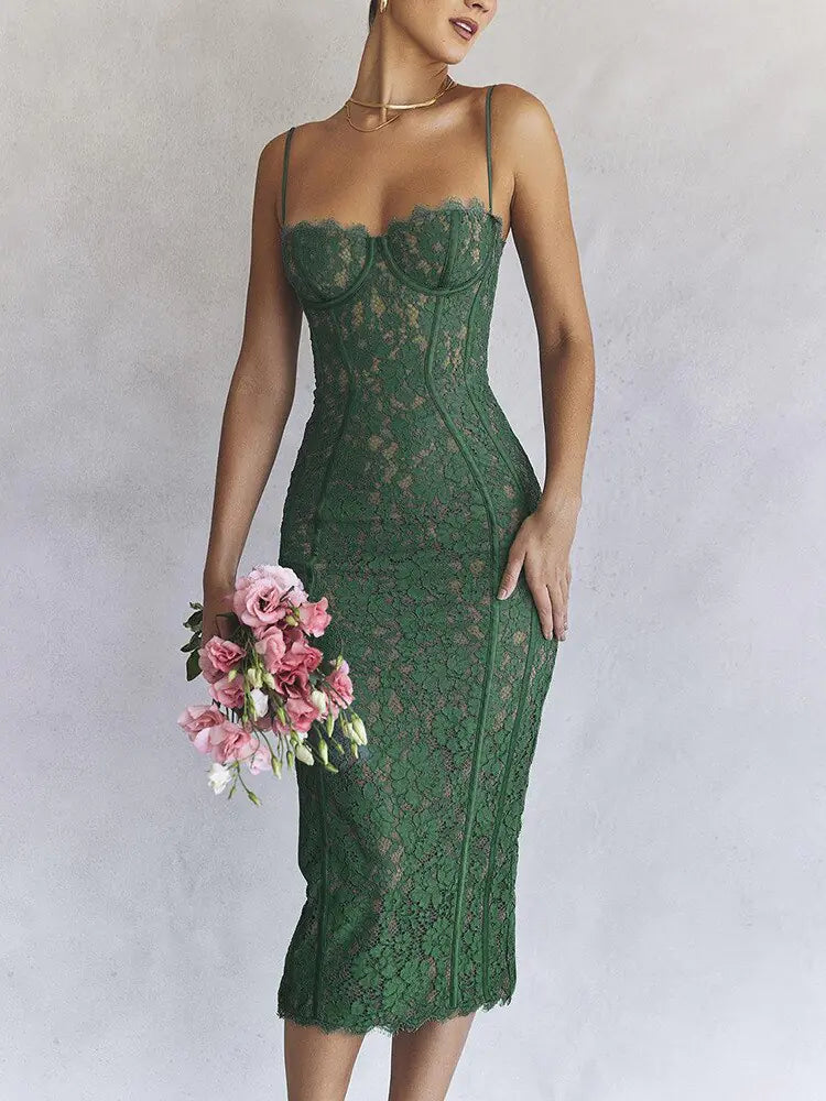 Envy Me Elegant Laced Backless Midi Dress